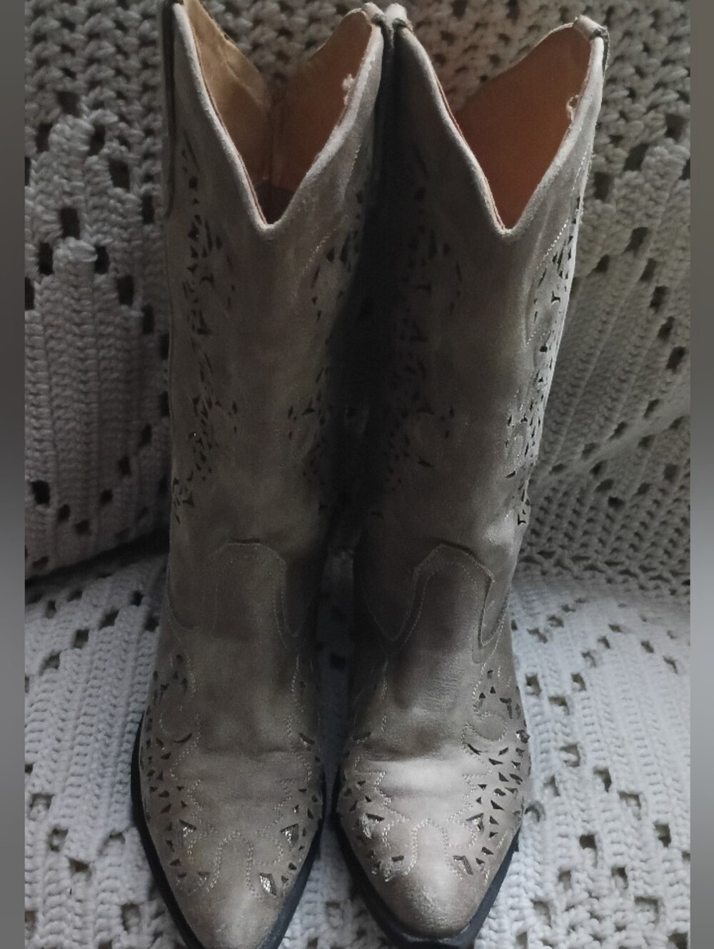 Roper Taupe Suede Cutout Cowboy Boots